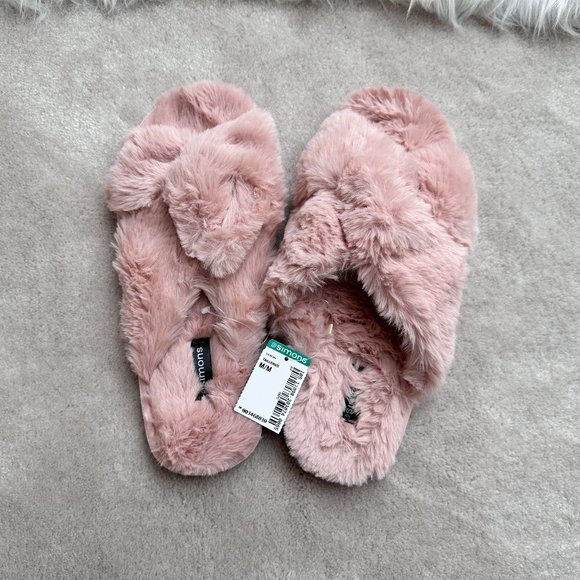 Simons Pink Faux Fur Slide Slippers - Picture 1 of 3